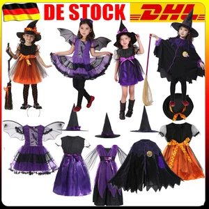 Hexenkostüm Kinder Mädchen Hexe Kleid Hut Sets Halloween Karneval Cosplay DEU. - Bild 1 von 22