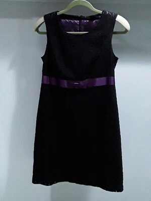 Kensie womens size M black lace dress over purple lining with purple sash bow - Image 1 of 4