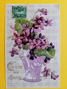 CPA Gaufrée Illustration VIOLETTES Fleurs VASE CUEILLIES pour Vous - Picture 1 of 1
