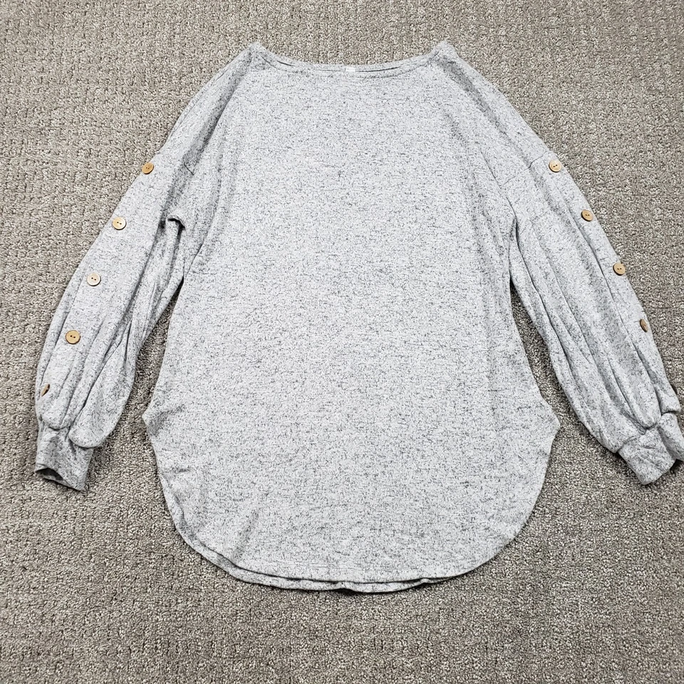 Suéter Esmeralda Mujer Gris Medio Túnica Pullover Manga Botón Cuello Barco Tejido Foto 1 de 4