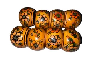 Vintage Collectible Colorful Wood Painted Napkin Rings Set 6 Flowers - Picture 1 of 11
