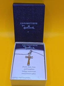 Connections From Hallmark Women's Stainless Steel Cross Pendant & Heart Necklace - Picture 1 of 4