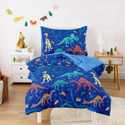 - Juego de cama de dinosaurio para niños, colorido fósil prehistórico de dinosaurios, 4 piezas S... Foto 1 de 4