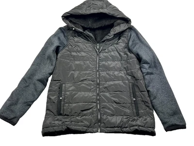 APT. 9 Quilted Puffer Jacket Mens Medium Black Sherpa Lined Knit Hooded Casual - Image 1 of 4