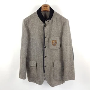 Luis Trenker Tweed Janker Hombre T. 56 Gris Negro Cuero Parches Chaqueta Traje - Imagen 1 de 10