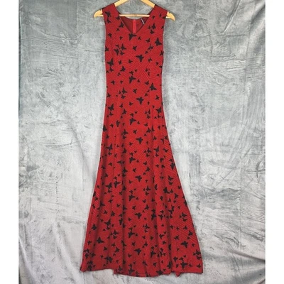Womens Dress Medium Red Butterfly Maxi Burnout Velvet Whimsigoth Fairy Grunge - image 1 of 4