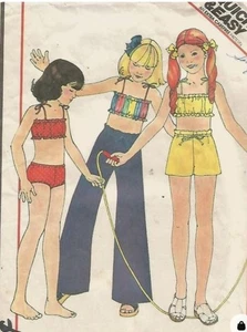 VTG 70s Boho McCalls 5060 Girls 12 EASY Swimsuit Midriff Top Pants Short Pattern - Picture 1 of 2