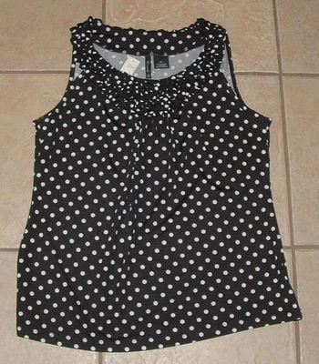NWT Black Polka Dot Sz Large Petite Sleeveless Stretchy Shirt NEW DIRECTIONS - Image 1 of 2