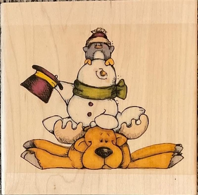 NEW Whipper Snapper HATS OFF TO THE HOLIDAYS Rubber Stamp Christmas Snowman - Image 1 of 2