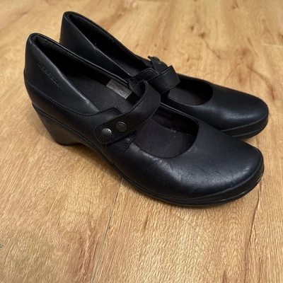 MERRELL M black leather casual mary janes Block Heel shoes US 8 EU 38.5 - Image 1 of 4