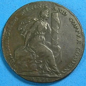 Inglaterra 1/2 Penny Token 1792, Birmingham Mining and Copper Company, Combinado S/H - Imagen 1 de 3