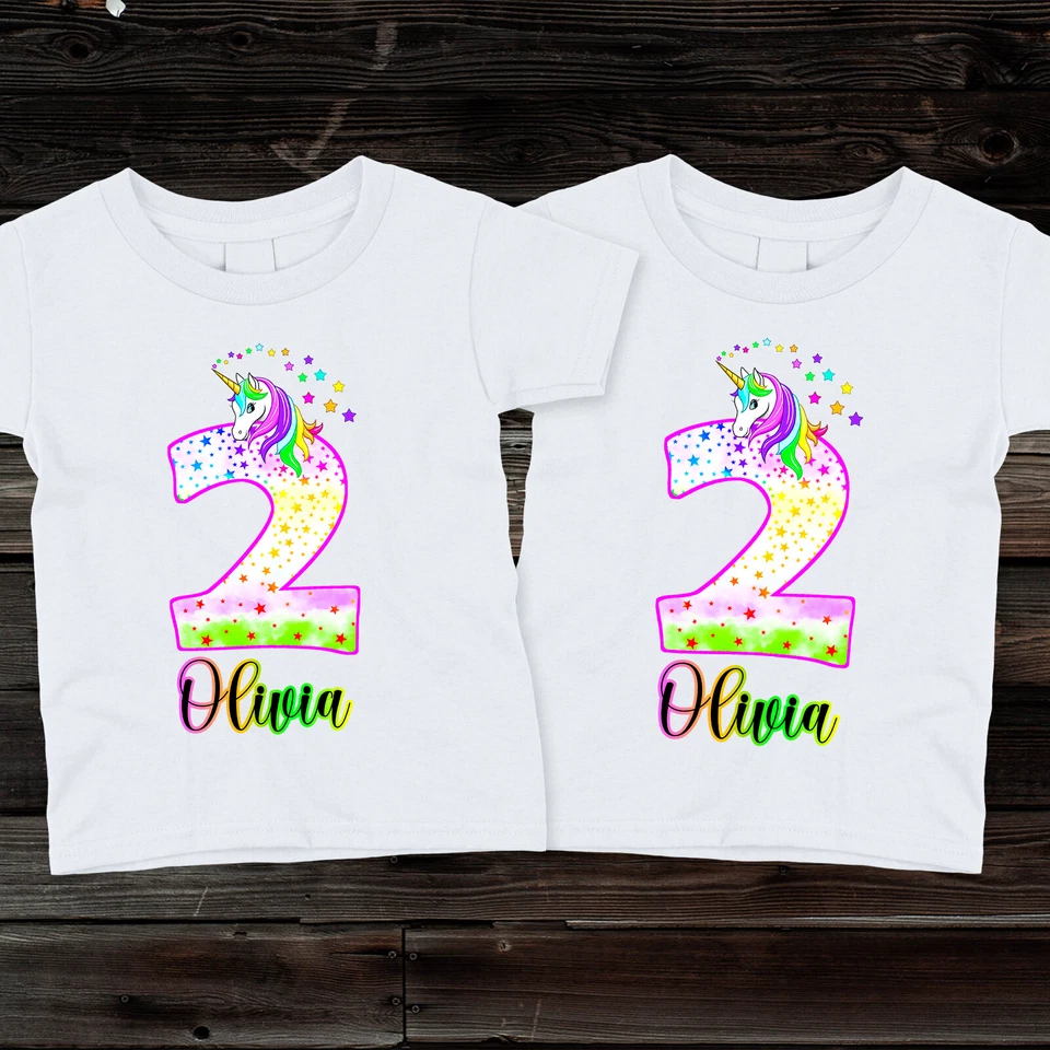 Camisetas de cumpleaños personalizadas Unicornio para niños, niñas y niños pequeños Foto 1 de 1