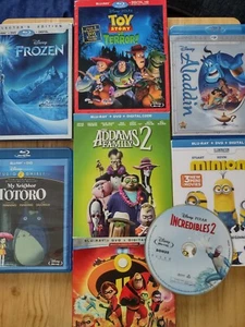 Animated Family Film Lot /Disney Pixar (Blu-Ray/DVD) AladdinFrozenMinionsIncredi - Picture 1 of 9
