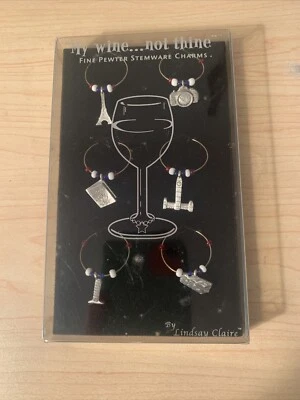 6 PIECE~"My Wine...Not Thine" FINE PEWTER STEMWARE Wine Charms BY LINDSAY CLAIRE — 第 1/4 张图片
