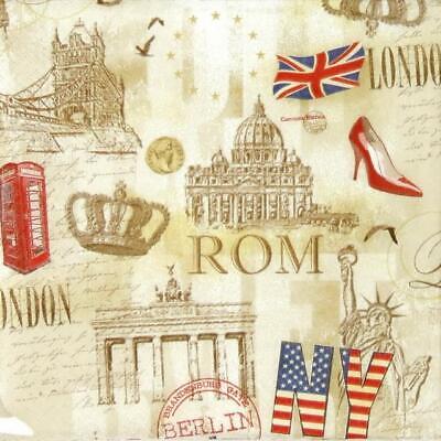 4x Single Paper Napkins For Decoupage And Party - Capitals All Over • 1.57€