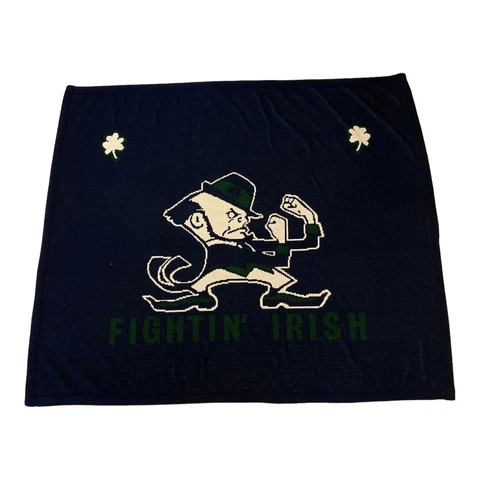 LOGO KNITS VINTAGE NOTRE DAME FIGHTIN’ IRISH THROW BLANKET 53x61 - MADE IN USA Cover
