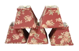 Country French Set of Five Burgandy Red Floral Fabric Lamp Chandelier Shades - Picture 1 of 9