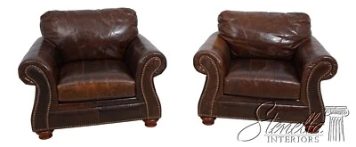 66037EC: Pair High Quality Brown Leather Club Chairs - Image 1 of 4