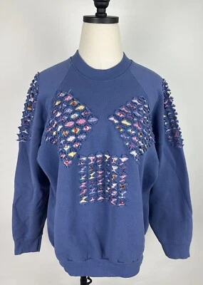 复古 90 年代被子运动衫女式 L / XL Cornflower 蓝色 Raglan Grandma Kawaii — 第 1/4 张图片