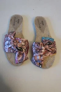 NWT Womens Bululu Pink Black Multi Bandana Satin Espadrille Sandal 39 US/9 * - Picture 1 of 6