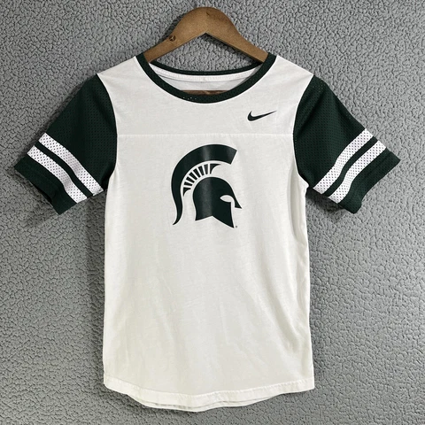 Michigan State Spartans Womens Shirt Extra Small White Green Football Nike Mesh Cover