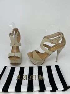 LAMB Stiletto Brown Taupe Suede Leather Platform Heels Ankle Buckle Size 6.5 M - Picture 1 of 23
