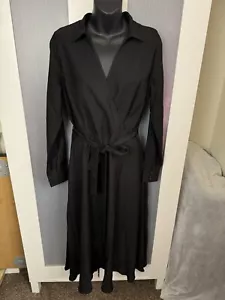 V by Very Black Crepe Wrap Style Collared Long Sleeve Midi Dress Size UK 12 - Picture 1 of 13