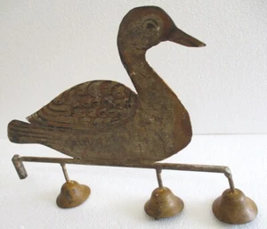 IRON DUCK WEATHER VANE THREE BELLS HAND MADE IRON WEATHERVANE - Picture 1 of 8