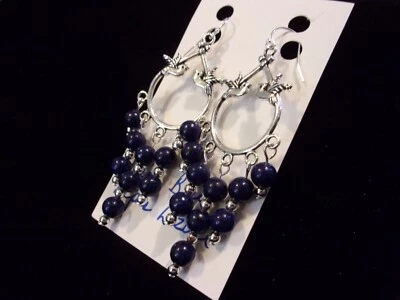 925 Natural Large Blue Lapis Lazuli w/Birds Chandelier Earrings - Image 1 of 4