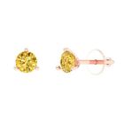 1Ct Round Studs Simulated Yellow Zircon Rose Gold Earrings Screw back 