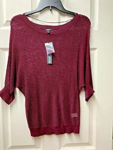 APT 9 $ 40 Damenpullover burgunderrot lila offene Nähte Webmuster Glitzer Größe Small S - Bild 1 von 4