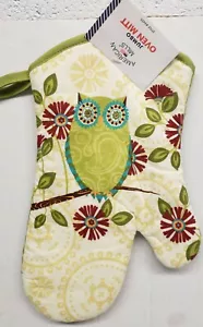 Fabric Printed Kitchen 12" Oven Mitt,OWL ON THE TREE BRANCH, w/lt. green back,AM - Picture 1 of 5