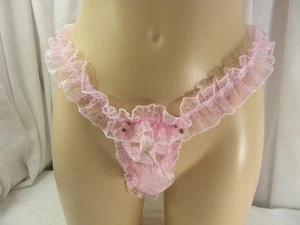 sissy pink lace sheer thong g-string tanga men panties knicker lingerie,b63 - Picture 1 of 2