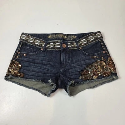 Express Mujer Pantalones Cortos Tiro Bajo Denim Micro Mini Talla 2 Festival Foto 1 de 4