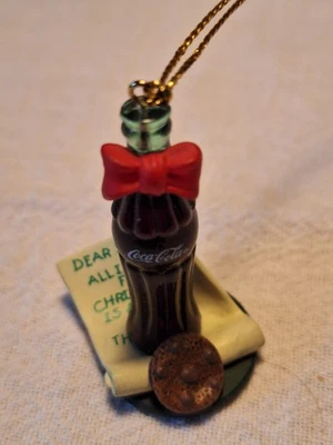 Vtg 1998 Coca Cola Bottle Christmas Ornament w Santa's Present Request  - Image 1 of 3