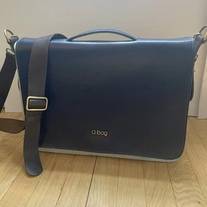O Bag Umhängetasche Leder Klappe blau braun Teiler innen 15x12x4 Made in Italy - Bild 1 von 15