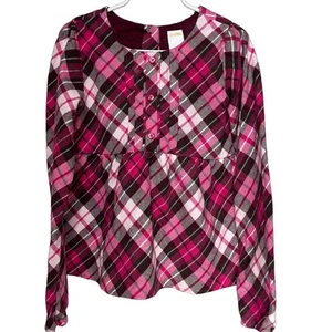 Rosie Posie Gymboree Pink Plaid Peasant Top Shirt Girls Size 7 L/S Flannel - Picture 1 of 3