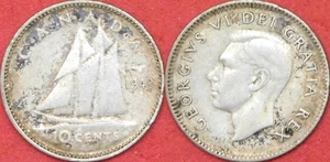 Very Good 1948 Canada Silver 10 Cents - Picture 1 of 1