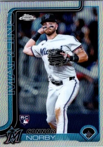 Tarjeta de novato RC 2025 Topps cromada Connor Norby #199 refractor Miami Marlins - Imagen 1 de 2