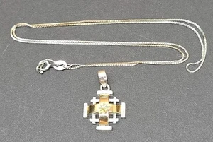 Sterling Silver Gilded Jerusalem Crusader Cross W/ 20" Square Link Necklace 925 - Picture 1 of 8
