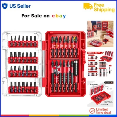 Impact Screwdriver Bits Set 42P S2 Steel Magnetic Phillips Slotted Torx Square - Image 1 of 4