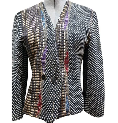 Deborah Cross Art to Wear Jacket Blazer Textured Woven Metallic Black Multicolor - Image 1 of 4