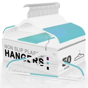 50 Pack Coat Hangers Heavy-Duty 360° Swivel Hook Plastic Hangers Non-Slip - Picture 1 of 48