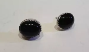 Oval Black Onyx And Silver Post Earrings NEW - Picture 1 of 2