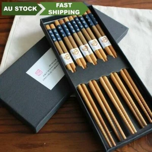 5 Pairs High Quality BAMBOO CHOPSTICKS Wooden Dinner Gift Box Natural Healthy 竹筷 - Foto 1 di 4