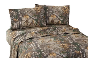Juego de sábanas Realtree Xtra King camuflaje 4 piezas topo de montaña percal marrón verde - Imagen 1 de 1