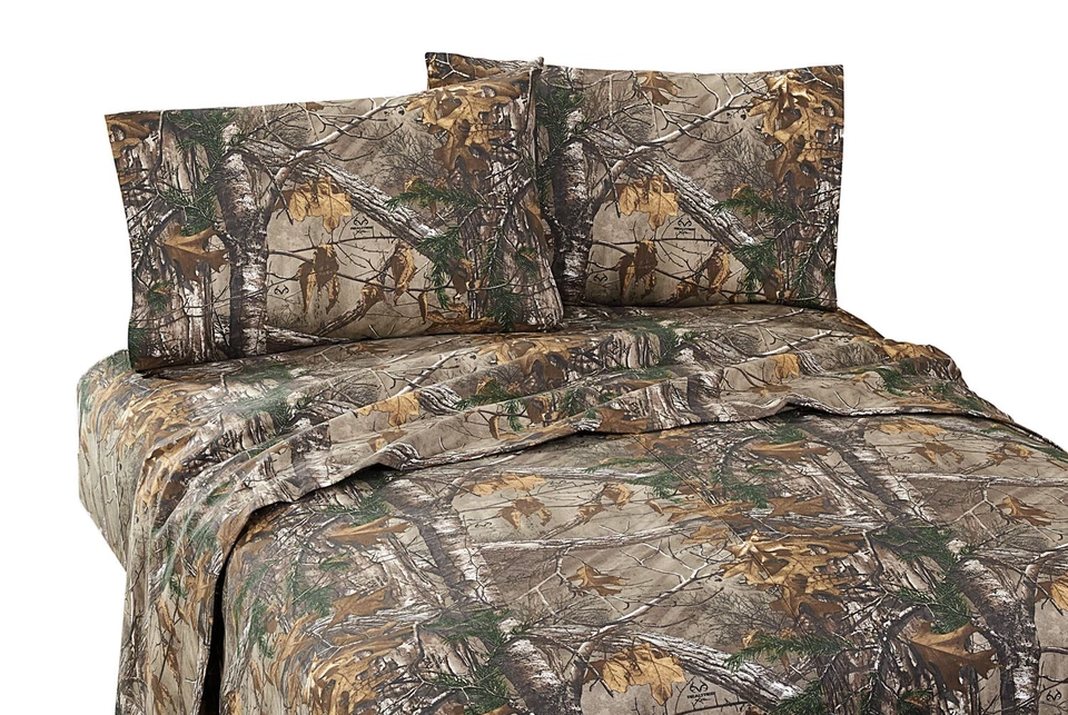 Realtree Xtra King Sheet Set Camouflage 4pc Percale Brown Leaves Green Farmhouse - Image 1 of 1