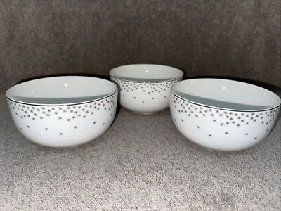 Conjunto raro de 3 ARCTIC SOLSTICE 5,5" tigela de sopa de cereais pequenos flocos de neve prata - Imagem 1 de 4