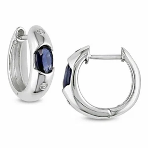 1.50Ct Simulated Sapphire &Diamond Huggie Earrings 14k White Gold Plated Silver - Picture 1 of 3