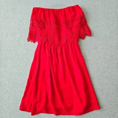 Mini vestido Gianni Bini feminino XS fora do ombro renda vermelho boho romântico coquete - Imagem 1 de 4